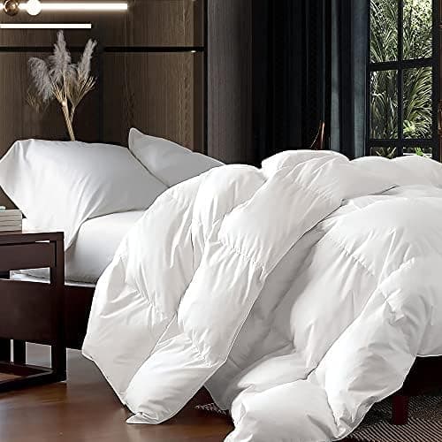 Luxurious King/California King Size Goose Down Fiber Waterfowl Feather Fiber Comforter Duvet, 100% Cotton…