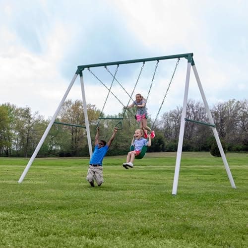 Backyard Discovery Big Brutus Galvanized Steel Swing Set Kit with Classic A-Frame, Two Belt Swings…