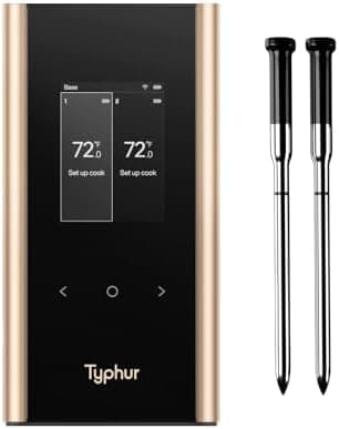 Typhur Sync Gold Wireless WiFi Meat Thermometer, 2 Slim Probes, 6 Sensors, 10x Stronger Signal, ±0.5℉ Accuracy, Smart Base Direct…