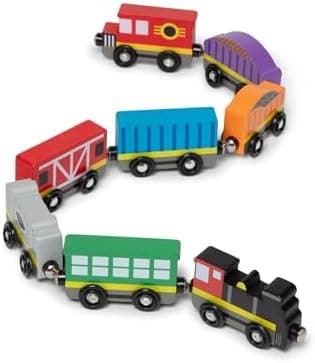 Melissa & Doug Wooden Train Cars, 8-Piece Magnetic Train Set with Toy Storage Tray, Steam Engine…