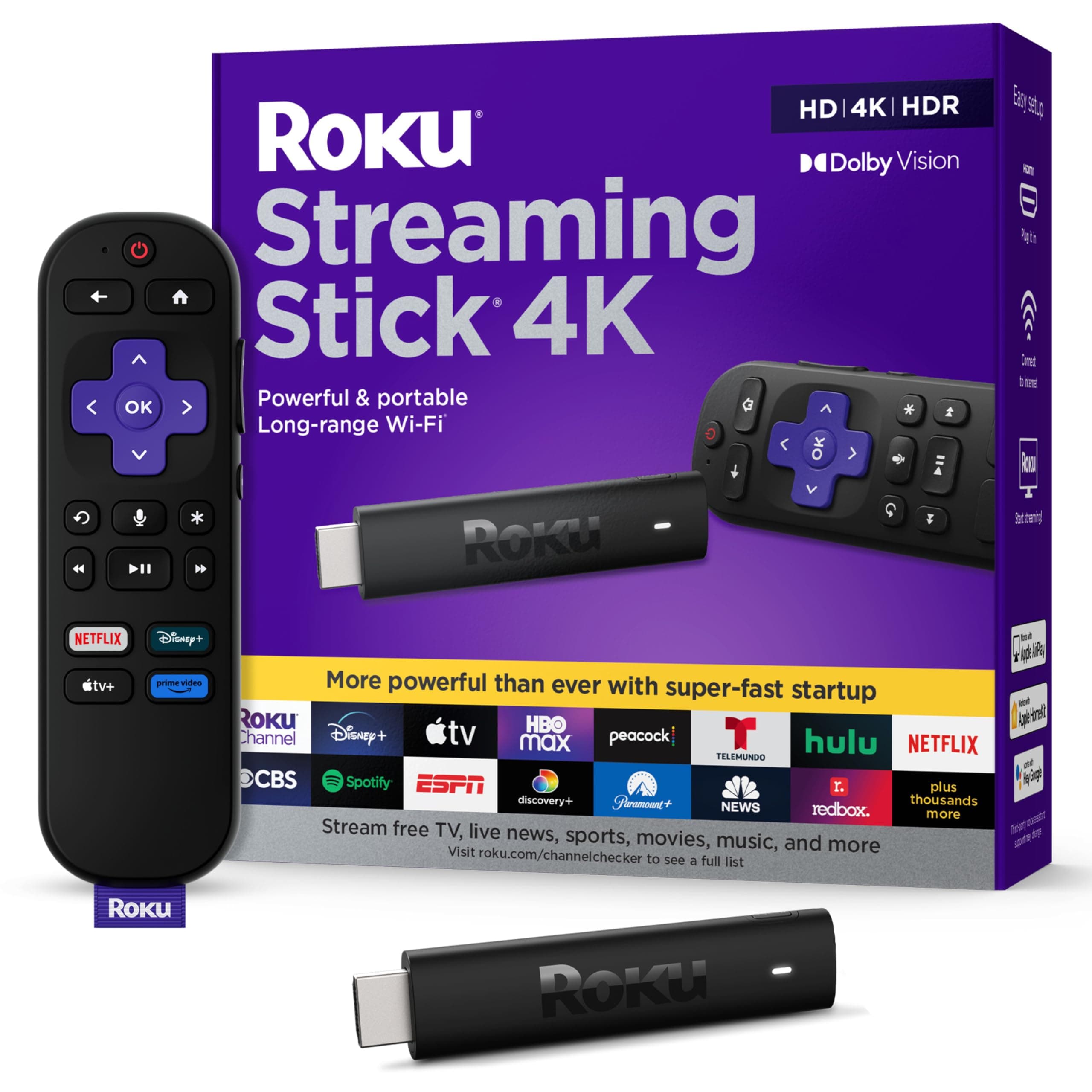 Roku Streaming Stick 4K - HDR & Dolby Vision Roku Streaming Device for TV with Voice Remote &…