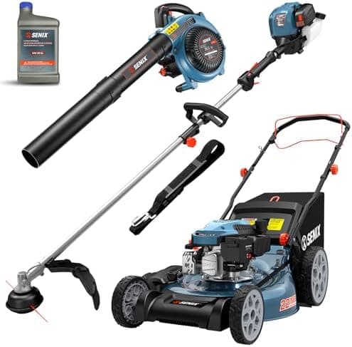 SENIX 22" Self-Propelled Gas Lawn Mower (170cc) +17-Inch 26.5 cc Gas Weed Wacker + 26.5cc Gas Leaf Blower Yard Tool Kit