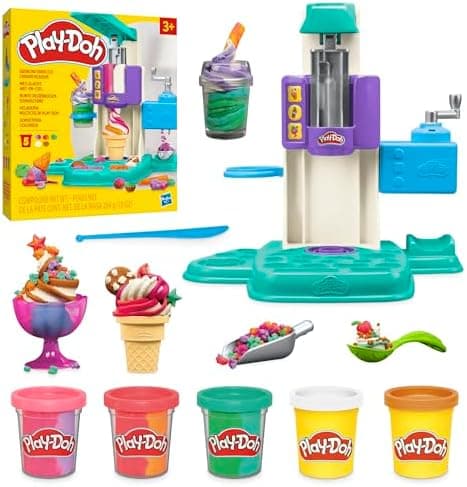 Play-Doh Rainbow Swirl Ice Cream Playset with 7 Pretend Play Kitchen Accessories, Arts and Crafts Toys for 3…