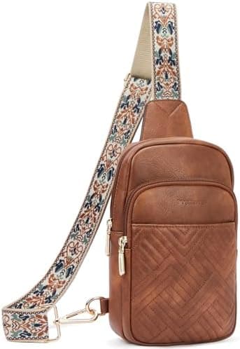 BOSTANTEN Sling Bag Quilted Crossbody Bags for Women Cross Body Purse Leather Fanny Pack with Adjustable Guitar Strap Global…
