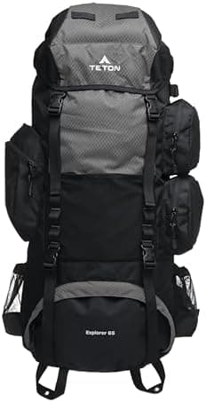 Teton 65L Explorer Internal Frame Backpack for Hiking, Camping, Backpacking, Rain Cover Included, Graphite