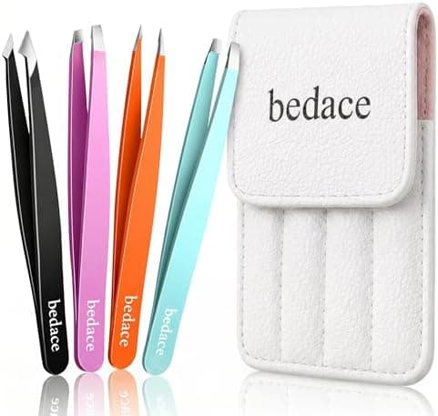 BEDACE Tweezers for Women and Men Facial Hair,Thickened 430 Stainless Steel High Precision and Comfort Slant point Flat Hook…