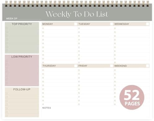 Weekly To Do List Notepad, Undated Planner with 52 Sheets (8.5''x11''), Desk Weekly Planner for Women & Man, Home School & Work…