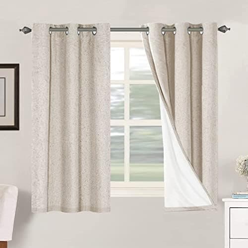 H.VERSAILTEX Primitive Linen Curtains 100% Blackout Curtain Drapes Burlap Curtains with White Thermal Insulated Liner, Grommet…