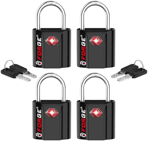 Forge TSA Approved Luggage Locks, Ultra-Secure Dimple Key Travel Locks with Zinc Alloy Body, Black 4 Pack
