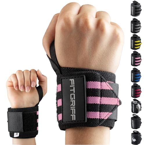 Fitgriff® Wrist Wraps for Weightlifting (18") Heavy-Duty Support for Gym, Bench Press, and Pushups (1 Pair) - for Men and Women…