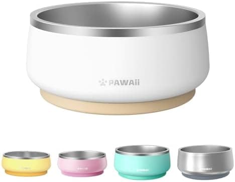 Pawaii Dog Bowl, 34 oz Double-Wall Stainless Steel Food and Water Bowl, Non-Slip Rubber Base, Dishwasher…