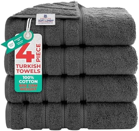 American Soft Linen Luxury 4 Piece Bath Towel Set, 600 GSM 100% Cotton Turkish Bath Towels for Bathroom…