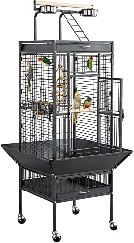 Yaheetech 61-inch Playtop Wrought Iron Large Parrot Bird Cages with Rolling Stand for Cockatiels Amazon Parrot Quaker Conure…