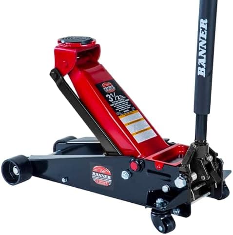 Blackhawk B6350 Black/Red Fast Lift Service Jack - 3.5 Ton Capacity, 28 1/2" L x 13 3/4" W x 6 1/2"…