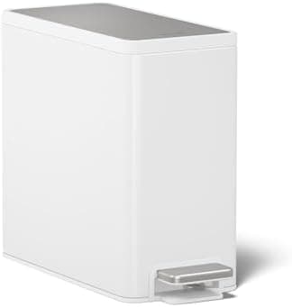 Kohler 20957-STW 2.5 Gallon Slim Step Trash Can, Bathroom Trash Can with Soft-Close Foot Pedal, White with Stainless Steel