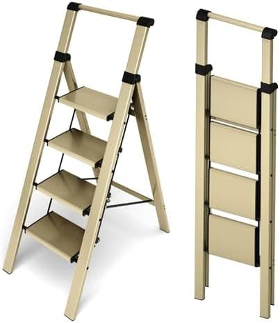 HillhutApex 4 Step Foldable Aluminum Step Ladder with Handgrip, Anti-Slip Pedal, 330 lbs Capacity, Lightweight & Portable for…