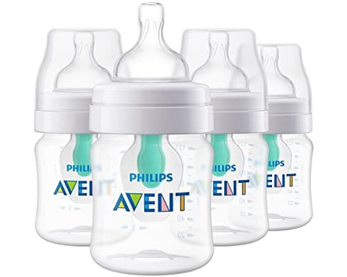 Philips Avent Anti-Colic Bottle with AirFree Vent, 4oz, with Flow 1 Nipples, 0m+, 4pk, Clear, SCY701/04…