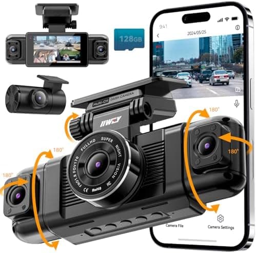 IIWEY N5 4 Channel Dash Cam 360° View, 1080P Front and Rear Inside, Left Right Dash Camera for Cars, 8 IR…