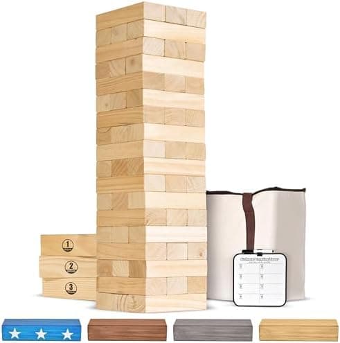 GoSports Giant Wooden Stacking Game - Stacks Up to 5 ft - Choose Brown Wood Stain, Gray, Natural, Stars &…