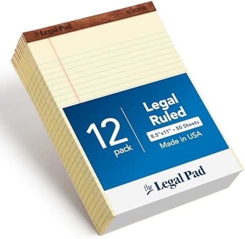 TOPS 8.5 x 11.75 Legal Pads, 12 Pack, The Legal Pad Brand, Wide Ruled, Yellow Paper, 50 Sheets Per Writing…