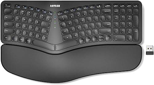 Arteck Split Ergonomic Keyboard with Cushioned Wrist and Palm Rest, 2.4G USB Wireless Comfortable Natural Ergonomic Split…