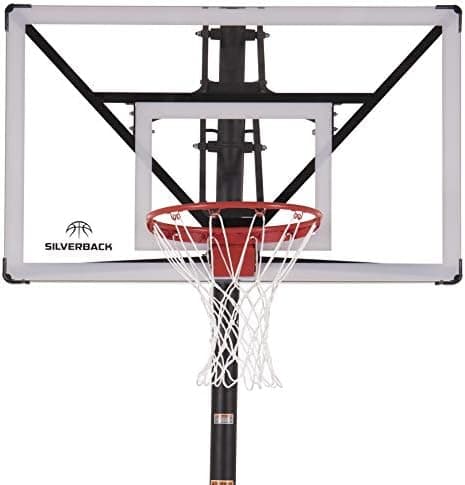 Silverback Height Adjustable In-Ground Basketball Hoop with Tempered Glass Backboard, Pro-Style Breakaway Rim, Pole and Backboard…