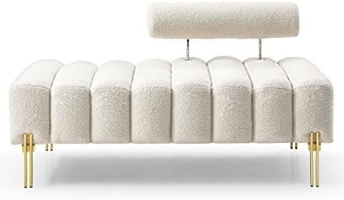 NIOIIKIT 53.2" Modern Loveseat Sofa Couch, Upholstered Accent Sofa with Golden Legs and Adjustable Backrest, Small Teddy Fleece…