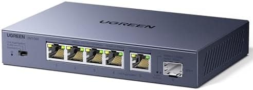 UGREEN 2.5Gb Switch, 6-Port Ethernet Switch, 5 x 2.5Gb + 1 x 10Gb SFP+, Standard/Link Aggregation to…