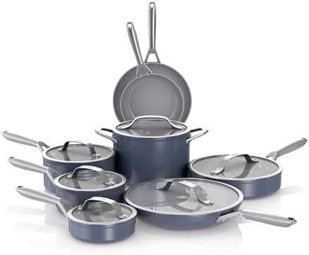 Ninja Ceramic Pro 14-Piece Cookware Set, Non-Stick Pots & Pans Set with Glass Lids, Nontoxic, PTFE Free, Ceramic Coated, Oven…