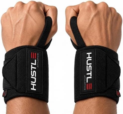 Hustle Athletics Wrist Wraps for Weightlifting, USPA-Approved 18" Wrist Support Straps for Bench Press, Squats & Overhead Press…
