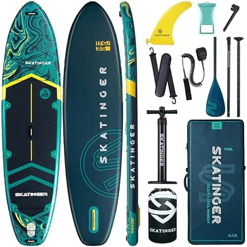Skatinger 11'6×35" Super Wide Inflatable Paddle Board, Ultra Stable Stand Up Paddleboards for 450lb/3 People/Family/Big Size…