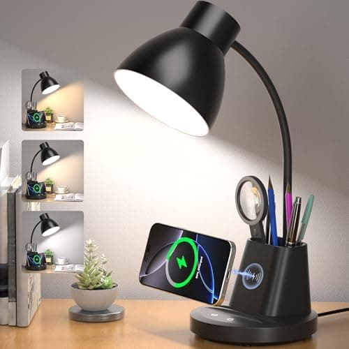 Desk Lamp for Home Office, 10W Wireless Charging, Eye-Caring LED Desk Light, CRI 95+ 3 Color Modes Stepless…