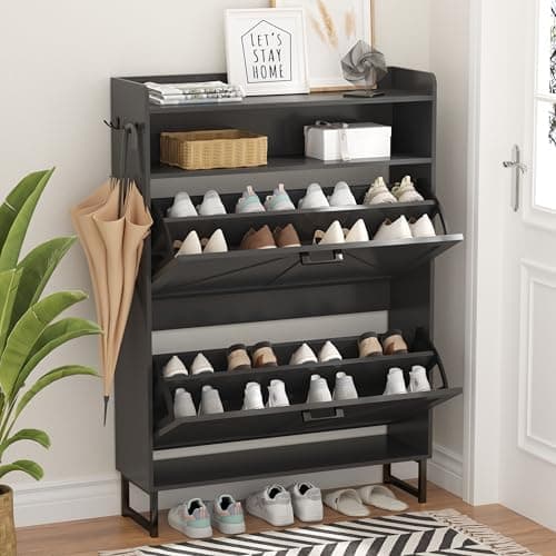 Shoe Cabinet with 2 Flip Drawers, Freestanding Hidden Shoe Storage…