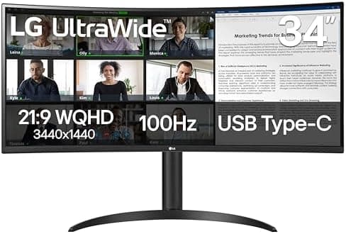 LG 34WR55QK-B 34-inch UltraWide WQHD (3440 x 1440) Curved Computer Monitor, 100Hz, 5ms, HDR10, Reader Mode, HDMI, DisplayPort…