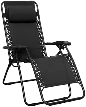 Amazon Basics Outdoor Patio Zero Gravity Portable Folding Reclining Lounge Chair with Padded Headrest Pillow, Weather Resistant…