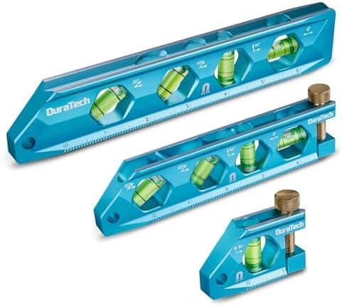 DURATECH 3-Piece Level Tool Set, Magnetic Torpedo Level Included 2.5", 6.25", 8" Leveler with 0°/30°/45°/90° Bubbles, V-Groove…