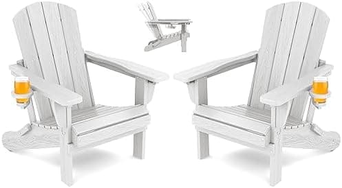 SERWALL Folding Adirondack Chair Set of 2, Reclining Adirondack Chair with 3 Recline Positions, All Weather HDPE Outdoor…