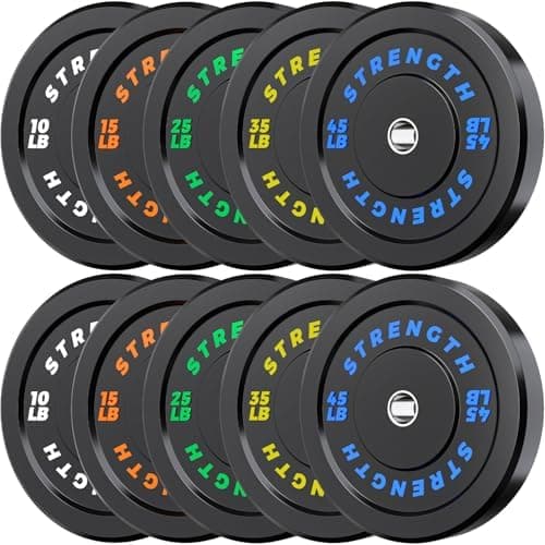 Rendpas 2-Inch Olympic Bumper Plates, 100% Virgin Rubber Low Bounce Barbell Weight for Home Gym Strength Training, 10lb-45lb…