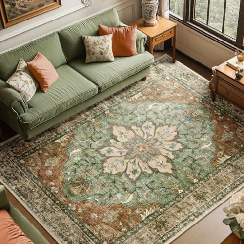RELEANY Area Rugs 8'x10' Washable Non-Slip, Floral Vintage Distress Print Pattern Medallion Carpet for Living Room Bedroom Dining…