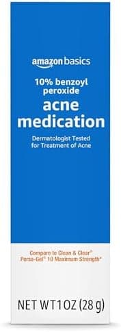 Amazon Basics 10% Benzoyl Peroxide Acne Treatment Gel, Maximum Strength, 1 Fluid Ounce | Maximum Strength