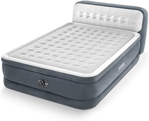 Intex Queen Size Air Mattress, 18in Height Airbed with Headboard, Built-in Pump, Dura-Beam Deluxe Ultra-Plush - Portable…