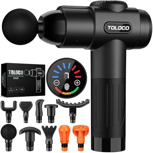 TOLOCO Massage Gun, Deep Tissue Back Massage for Athletes for Pain Relief, Percussion Massager with 10 Massages Heads & Silent…