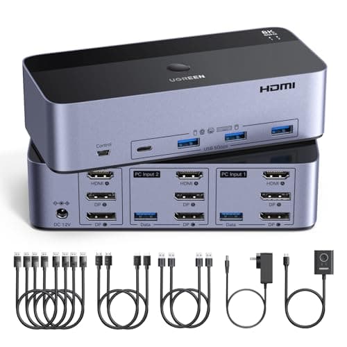 UGREEN 8K@60Hz HDMI Displayport KVM Switch 3 Monitors 2 Computers, Aluminum 4K@240Hz with 4 USB 3.0 Ports for 2 Computers Share…