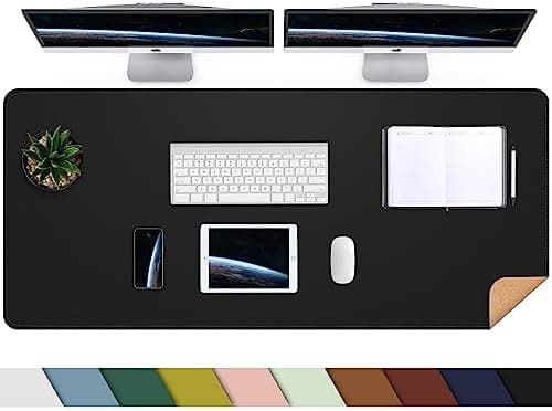 AFIING Large Desk Mat, 47" x 17", Black | Dual-Sided Natural Cork & PU Leather, Non-Slip, Waterproof, For Office, Home & Gaming