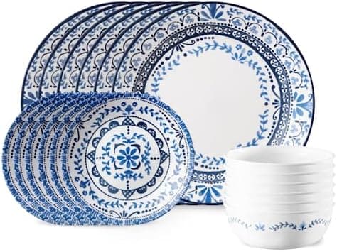 Corelle Vitrelle 18-Piece Service for 6 Dinnerware Set, Triple Layer Glass and Chip Resistant, Lightweight Round Plates and Bowls…