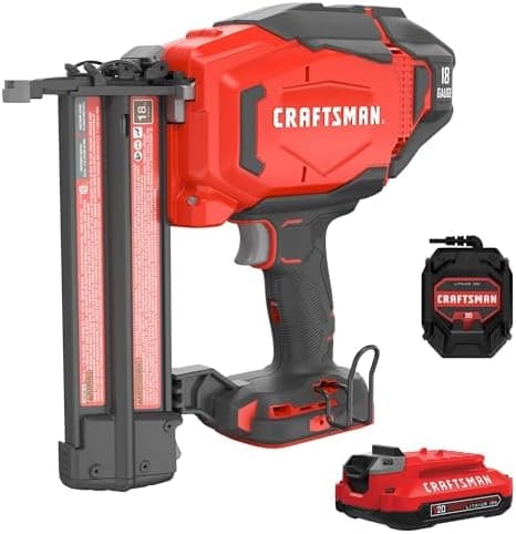 CRAFTSMAN V20 Cordless Brad Nailer, 18 Gauge Nail Gun, with Battery and Charger (CMCN618C1)