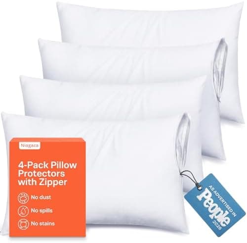 Ultra Soft Pillow Protectors with Zipper Standard Size - Set of 4 Breathable Pillow Covers - 100% Protection Against Stains, Dust…