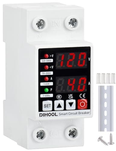 DIHOOL Adjustable Voltage Protector 110V 220V, Low/High Voltage Cutoff and Overcurrent Protection, 70-200V Undervoltage, 140-300V…