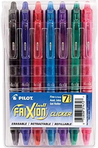 Pilot FriXion Clicker Erasable, Refillable & Retractable Gel Ink Pens Fine Point, Erasable Pens, Fine Tip 0.7mm, 7 Count (Pack of…