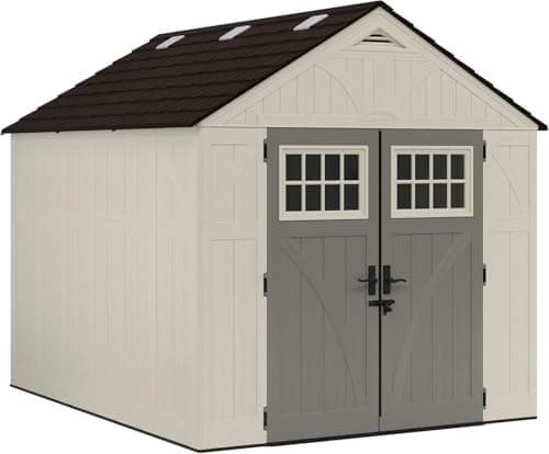 Suncast 8x10 Ft. Outdoor Storage Shed - Large Resin Outdoor Shed with Floor Included, Lockable Double Doors & Skylights. 547 Cu…